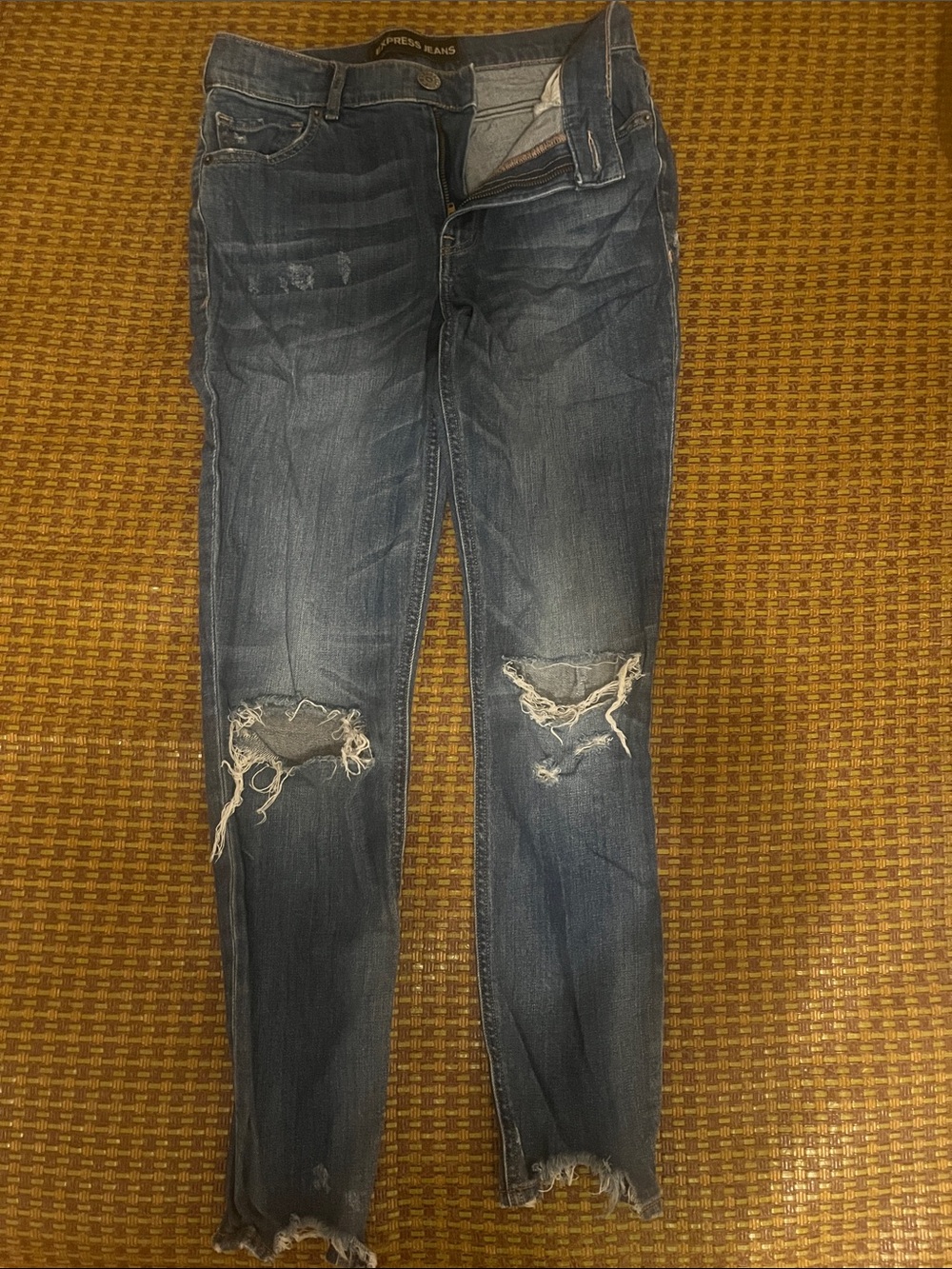 Express High-Rise Distressed Skinny Jeans - Dark Blue